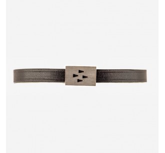Black leather strap for bracelet with silver rectangular pattern for Men